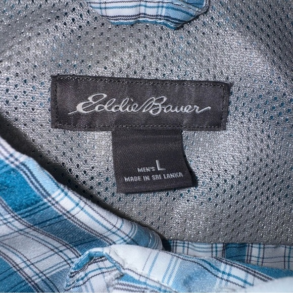 📌Eddie Bauer Men’s Short Sleeve Plaid Button-Front Shirt Blue Check Casual - Picture 5 of 7
